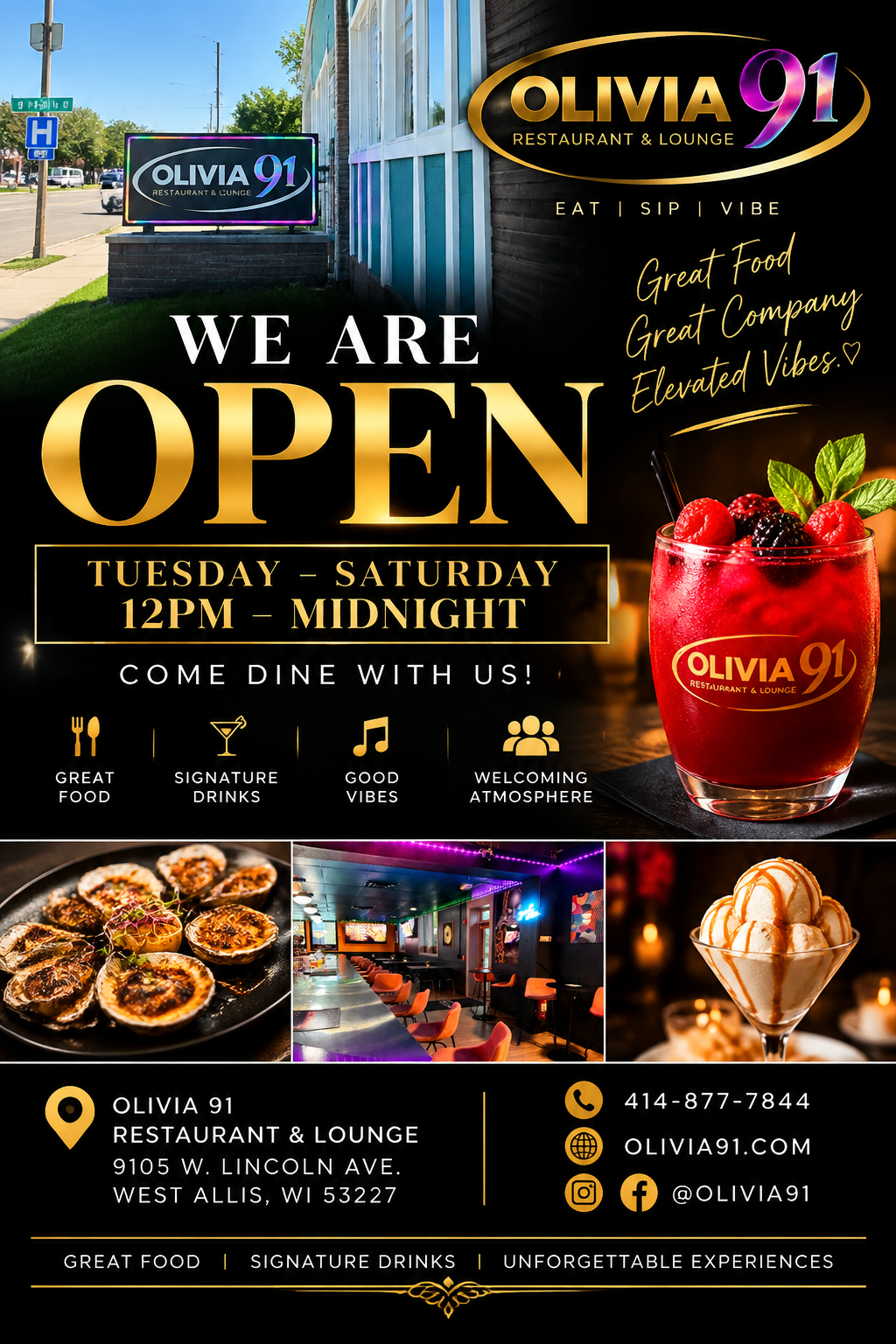 Olivia 91 is now open Wednesday through Saturday, 12pm to midnight, and Sundays 12pm to 10pm